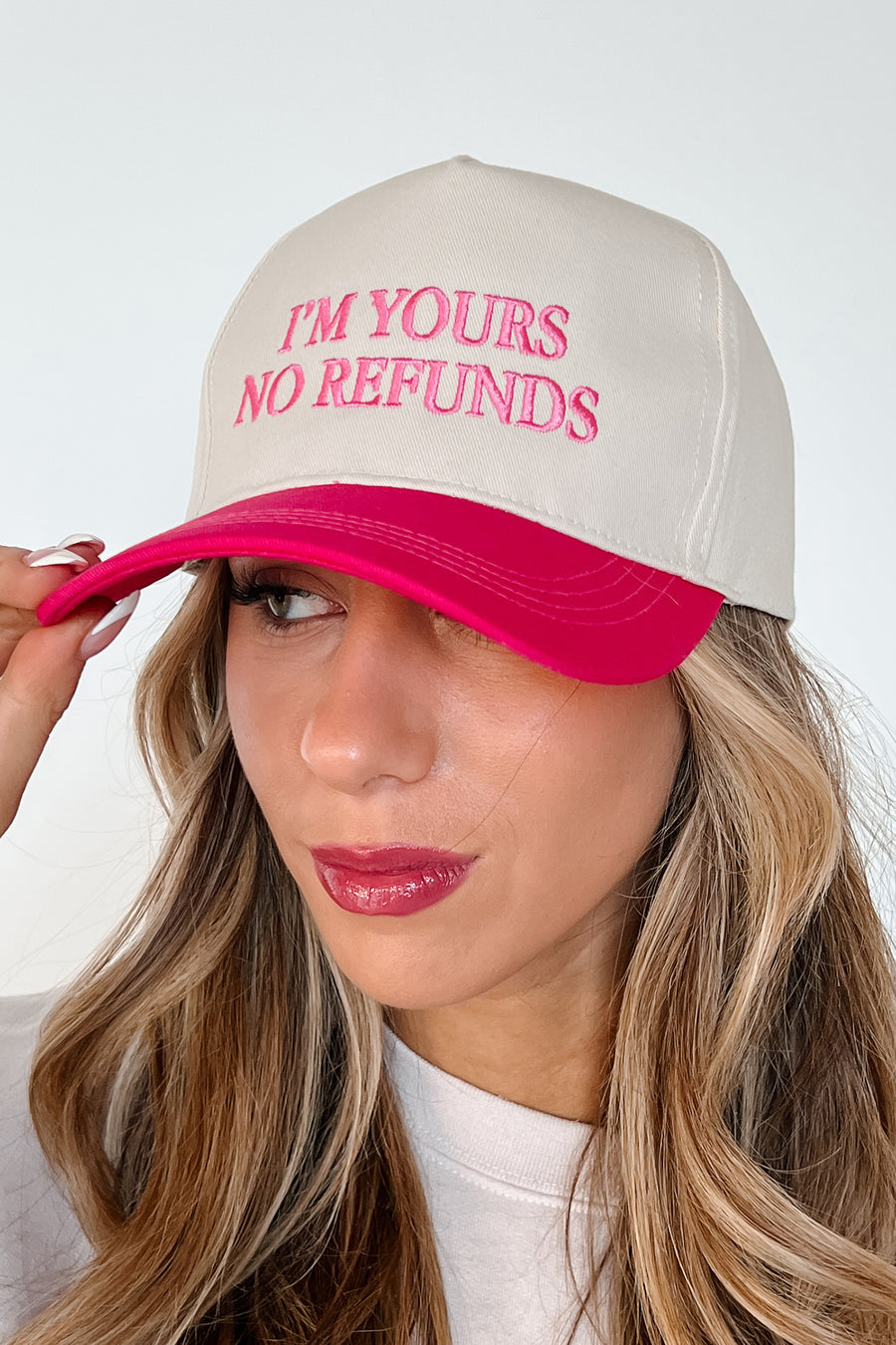 "I'm Yours No Refunds" Embroidered Baseball Cap (Hot Pink) - NanaMacs