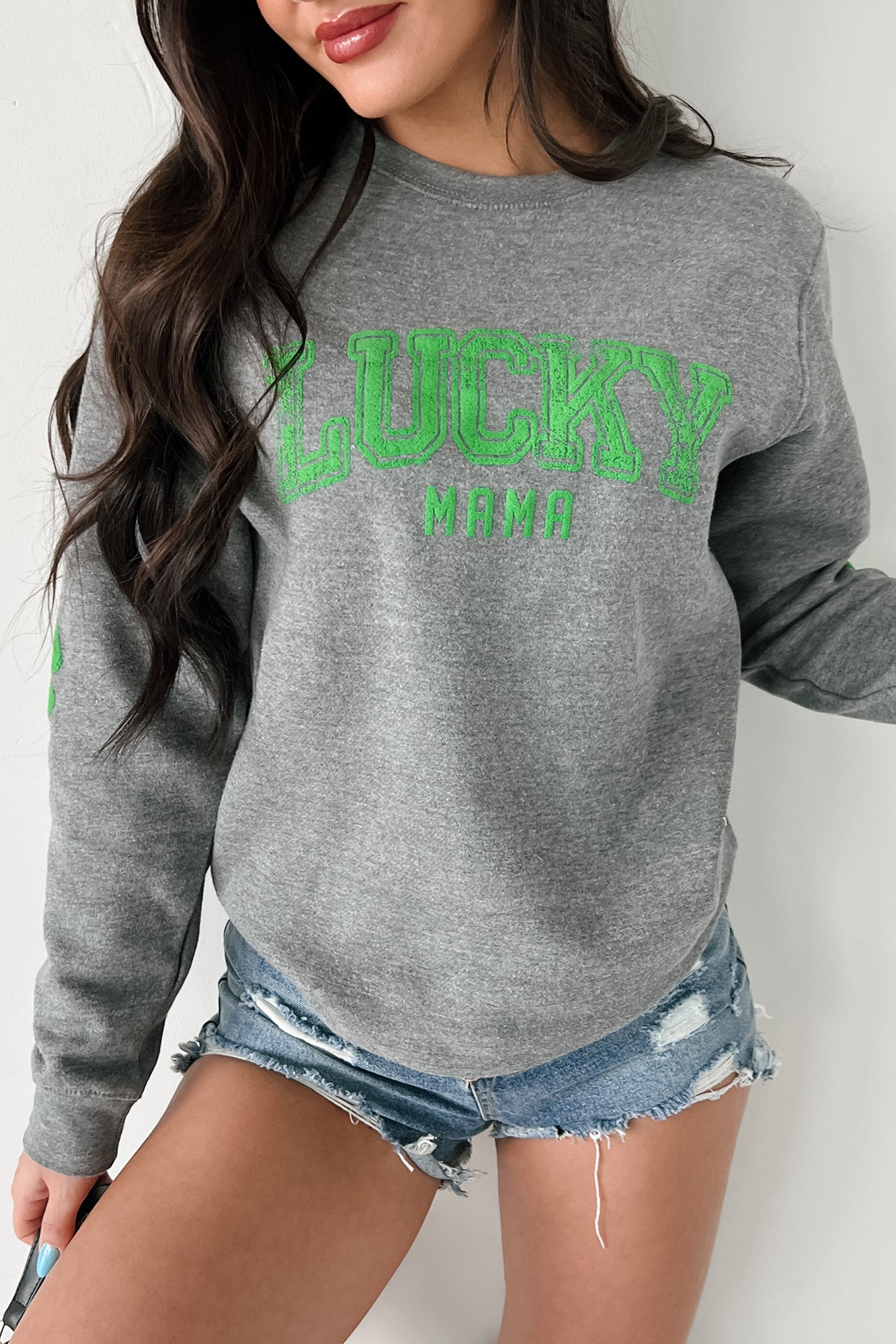 "LUCKY MAMA" Graphic Sweatshirt (Grey) - NanaMacs