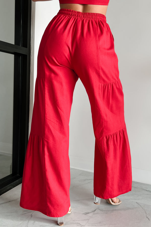 Real Karma Tiered Linen Pants (Red) - NanaMacs