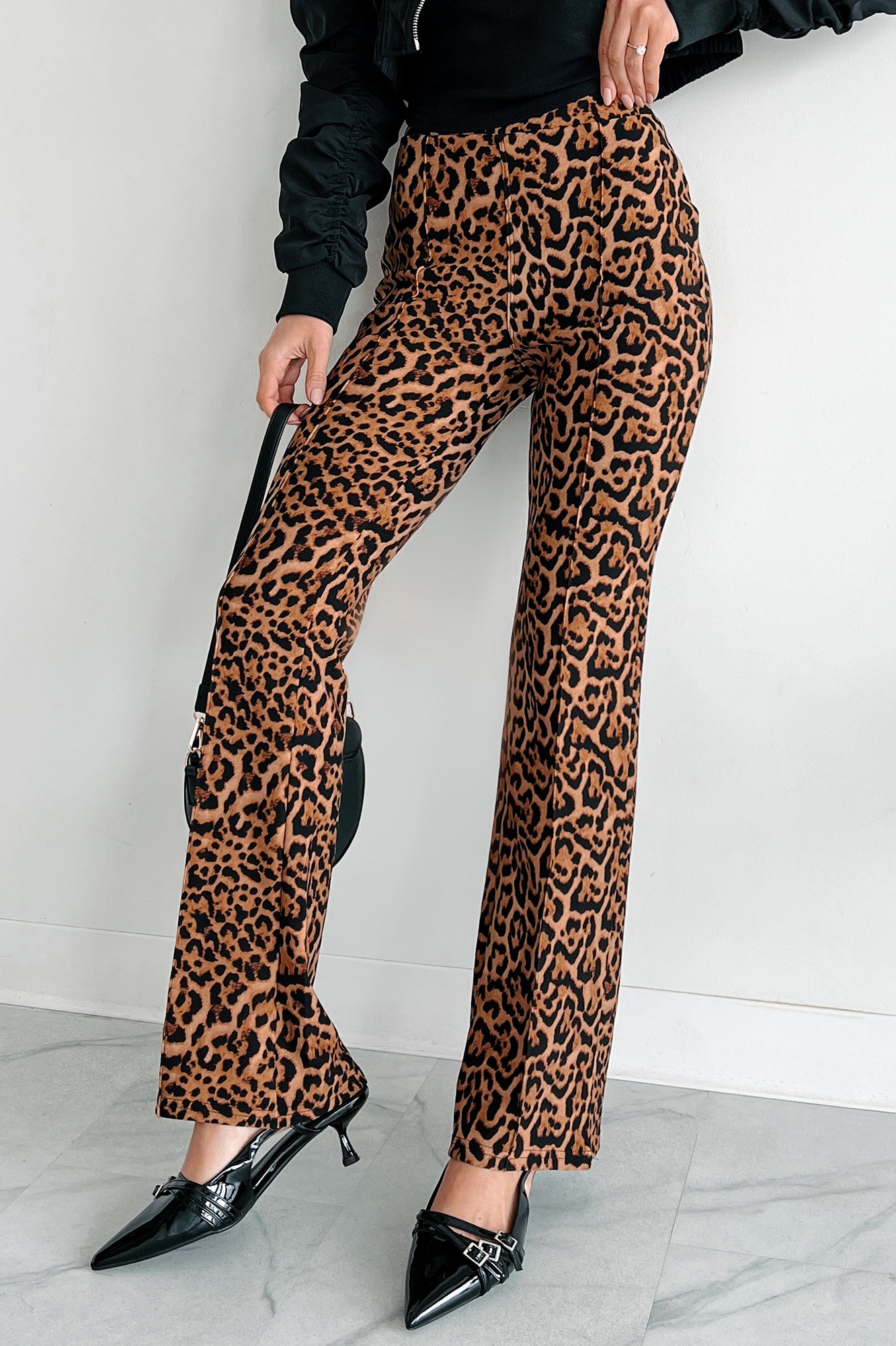 Feeling Ferocious Leopard Print Flare Pants (Leopard) - NanaMacs