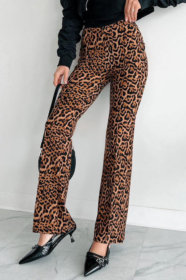 Feeling Ferocious Leopard Print Flare Pants (Leopard) - NanaMacs