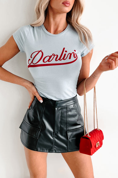 "Darlin" Short Sleeve Graphic Top (Dusty Steel) - NanaMacs