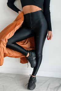 In Rotation Glossy Zipper Leggings (Black) - NanaMacs