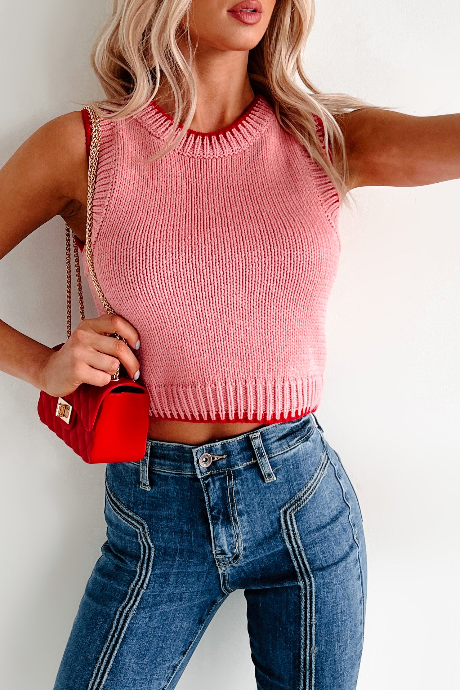 Sending You Hugs Sleeveless Knit Top (Blush/Red) - NanaMacs