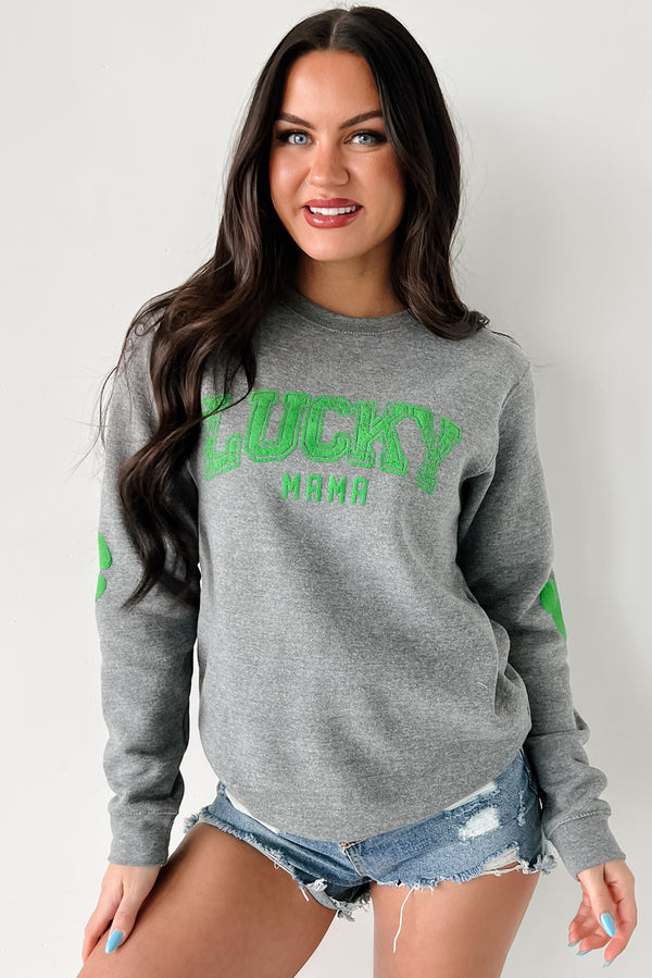 "LUCKY MAMA" Graphic Sweatshirt (Grey) - NanaMacs