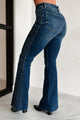 Mandra Mid Rise Rhinestone Embellished Judy Blue Flare Jeans (Dark Blue) - NanaMacs