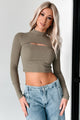 Leigh Long Sleeve Peekaboo Mock Neck Top (Moss)