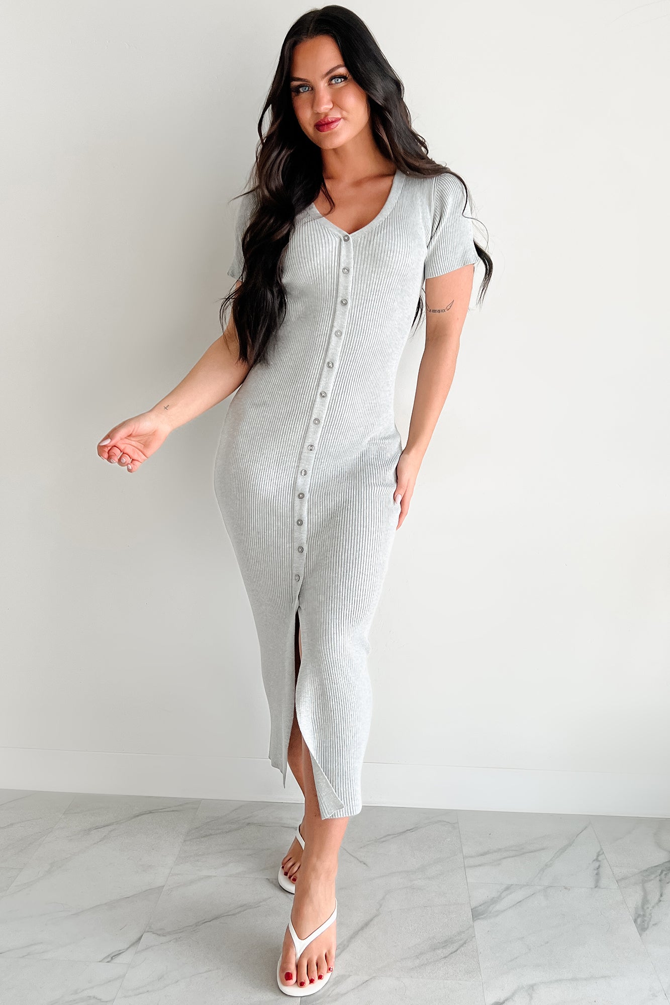 Make It Look Easy Button Front Maxi Dress (Grey) · NanaMacs