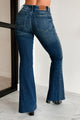 Mandra Mid Rise Rhinestone Embellished Judy Blue Flare Jeans (Dark Blue) - NanaMacs