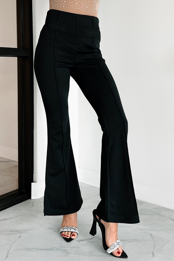 Toning It Down Flared Dress Pants (Black) - NanaMacs