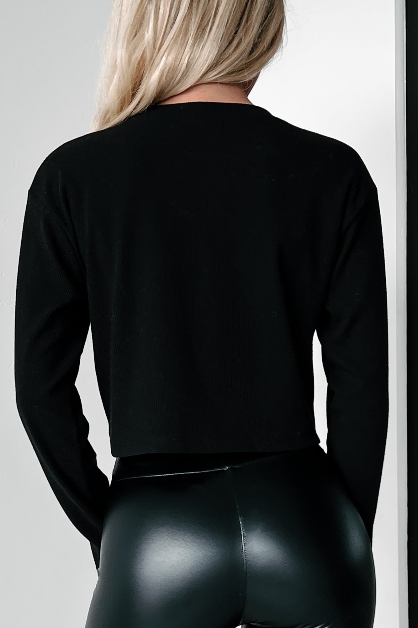 Only Time Will Tell Ribbed Long Sleeve Crop Top (Black) - NanaMacs