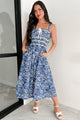 Deeply Devoted Smocked Printed Midi Dress (Denim Blue) - NanaMacs