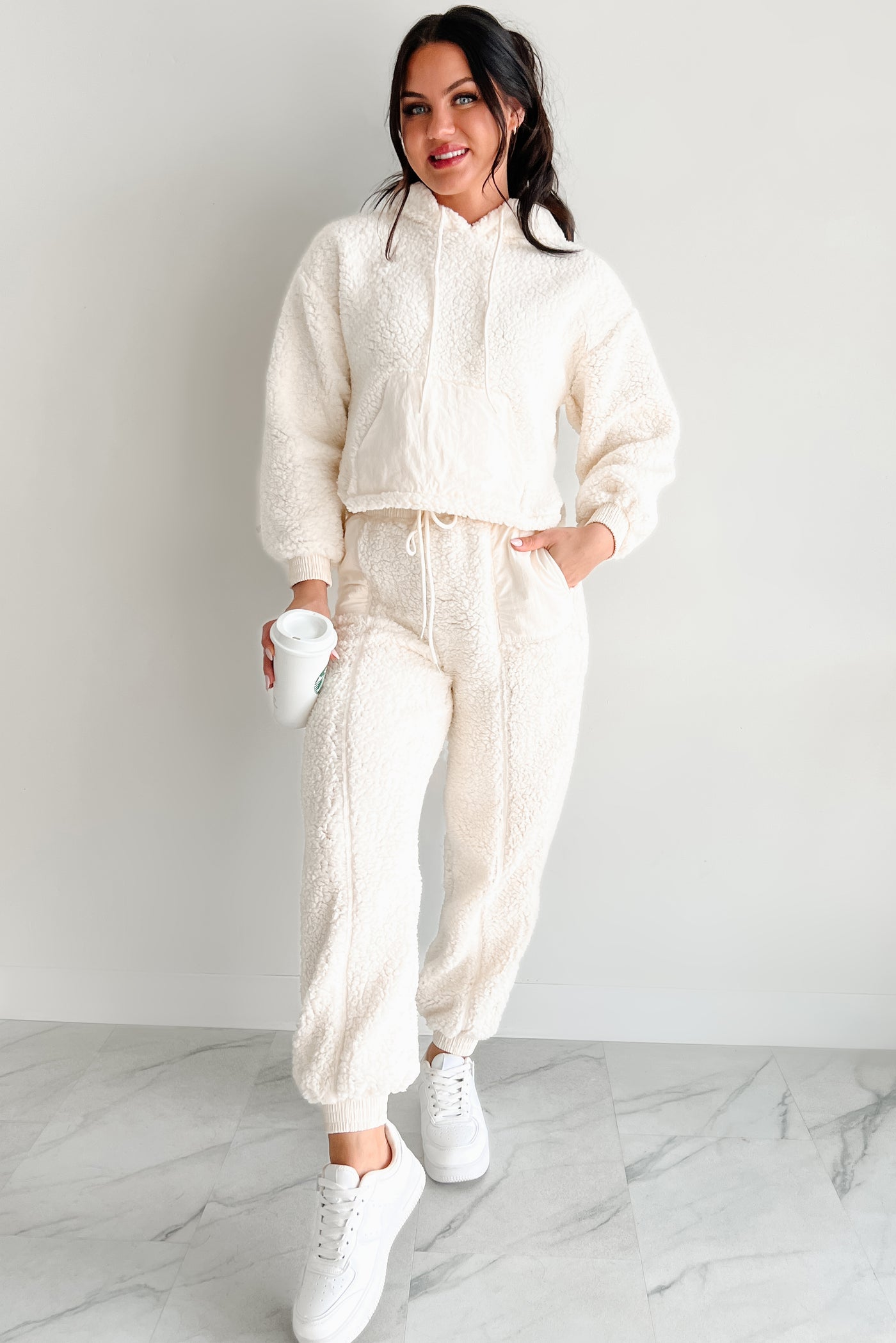 Cuddling Up Two Piece Fleece Lounge Set (Cream)