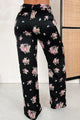 Positively Charming High Waisted Satin Floral Pants (Black) - NanaMacs