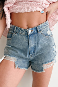 Avril High Rise Distressed Denim Shorts (Light Denim) - NanaMacs