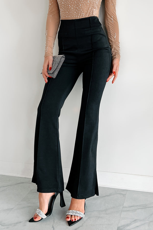 Toning It Down Flared Dress Pants (Black) - NanaMacs