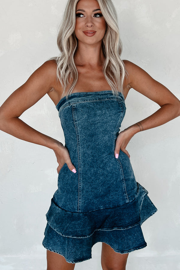 One Last Chance Strapless Denim Mini Dress (Medium Denim) - NanaMacs