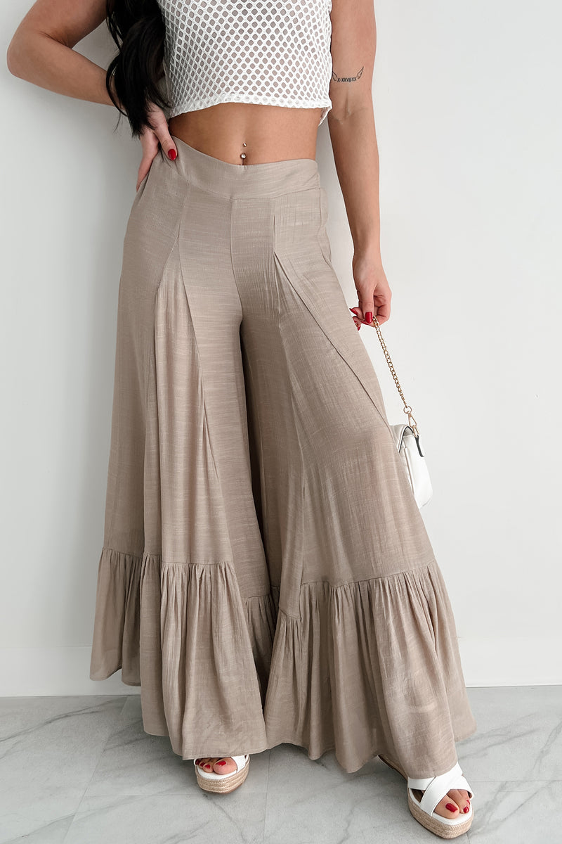 Pleated Chiffon Elasticated See-Through Pareo Pants With Flower Pattern