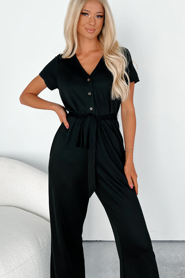 No Dilemma Short Sleeve Jumpsuit (Black) - NanaMacs