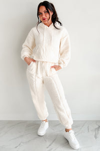 Cuddling Up Two Piece Fleece Lounge Set (Cream)