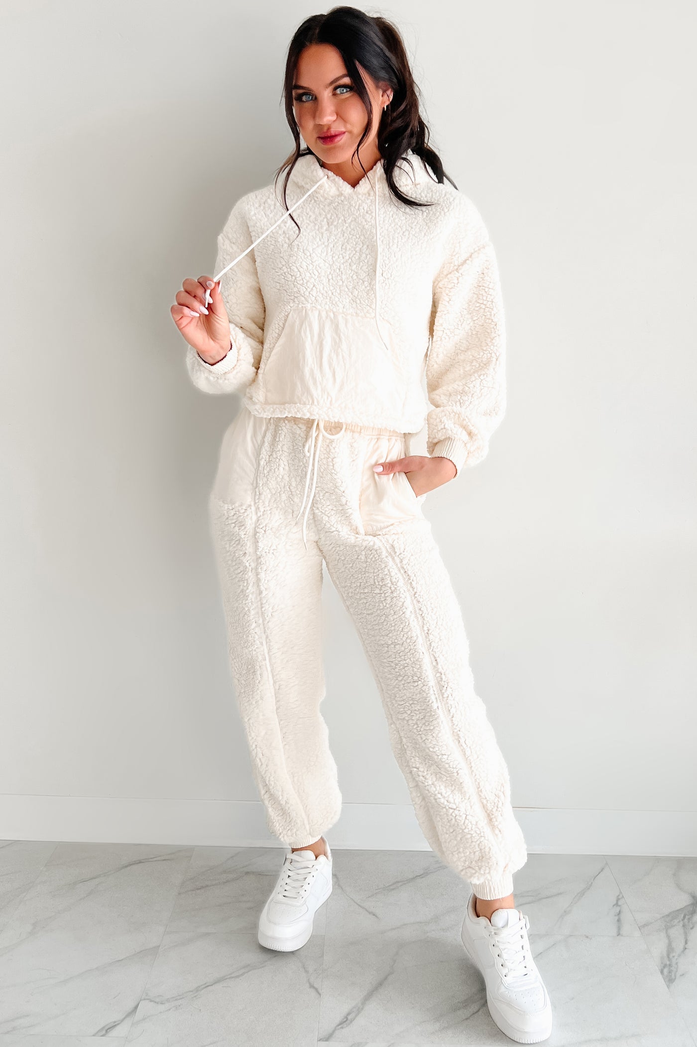 Cuddling Up Two Piece Fleece Lounge Set (Cream)