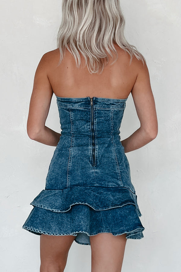 One Last Chance Strapless Denim Mini Dress (Medium Denim) - NanaMacs