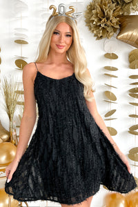 Party On My Mind Feathered Fringe Mini Dress (Black) - NanaMacs