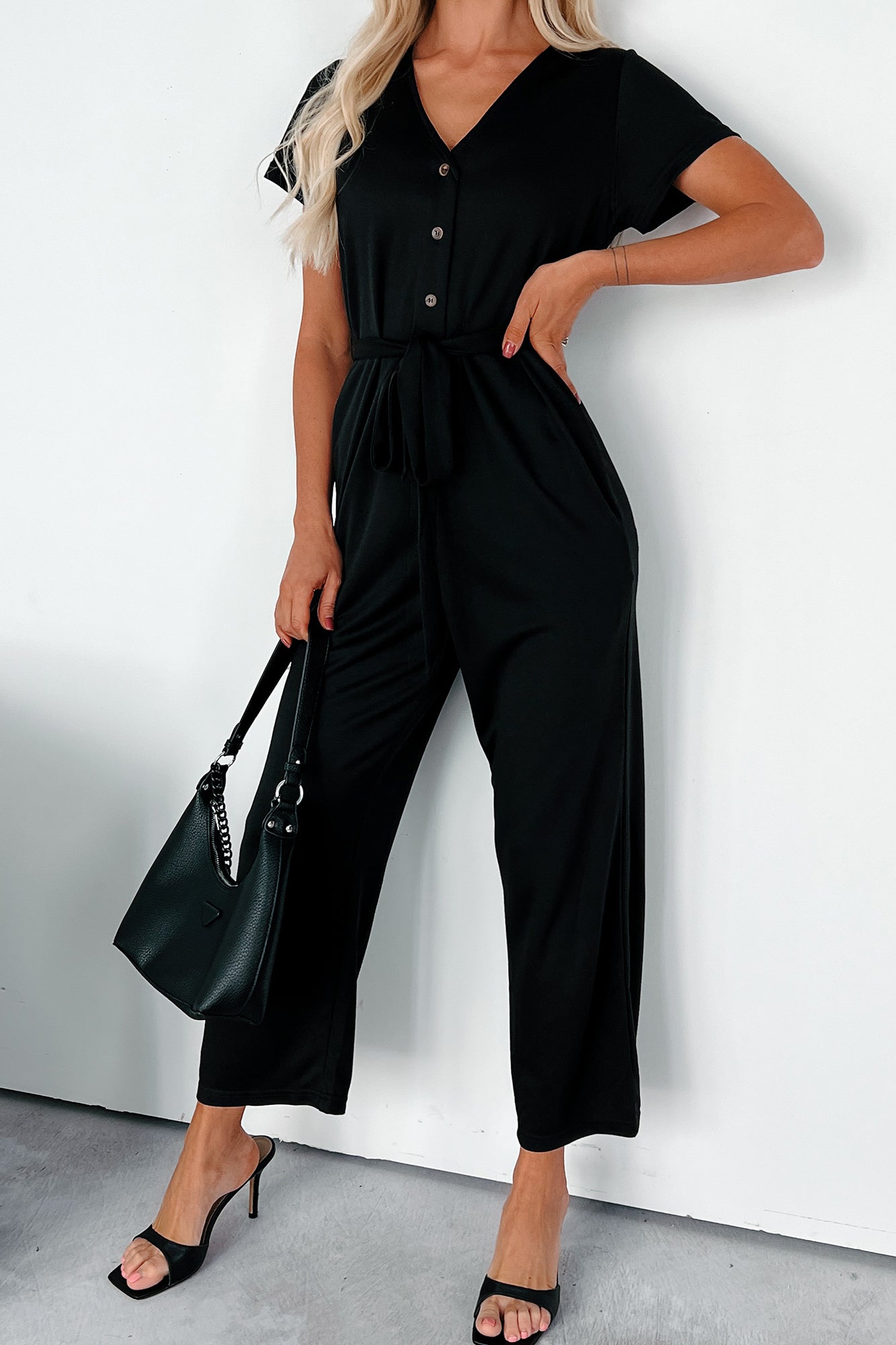 No Dilemma Short Sleeve Jumpsuit (Black) - NanaMacs