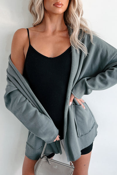 Cecelia Fleece Open Front Cardigan (Olive) - NanaMacs