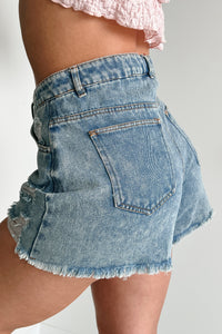 Avril High Rise Distressed Denim Shorts (Light Denim) - NanaMacs