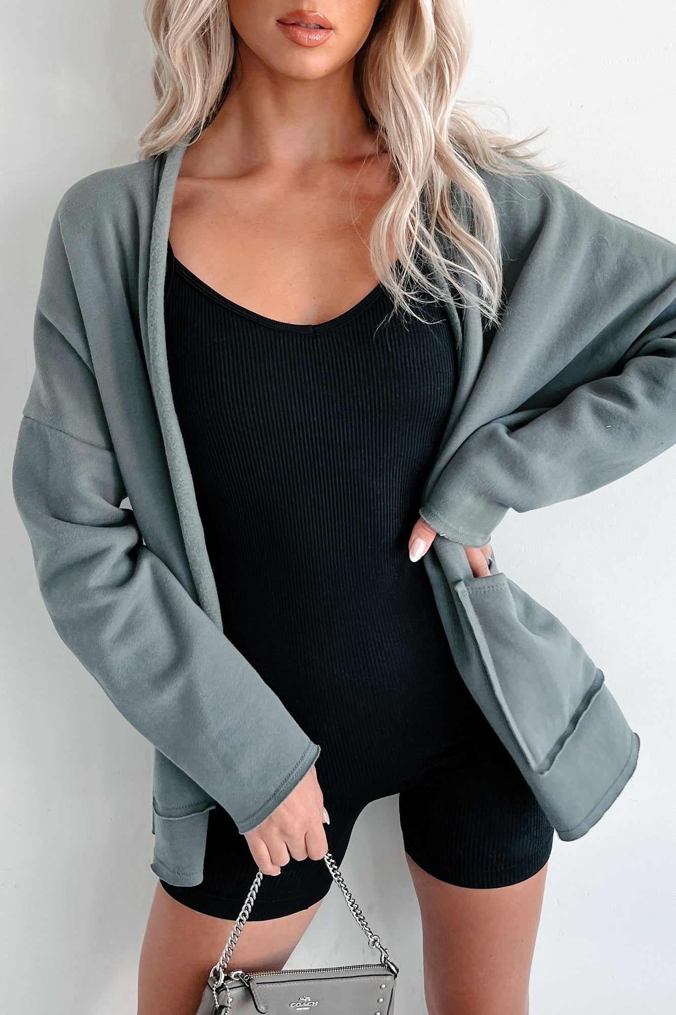 Cecelia Fleece Open Front Cardigan (Olive) - NanaMacs