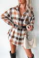 Just Being Myself Oversized Plaid Linen Shirt (Brown) - NanaMacs