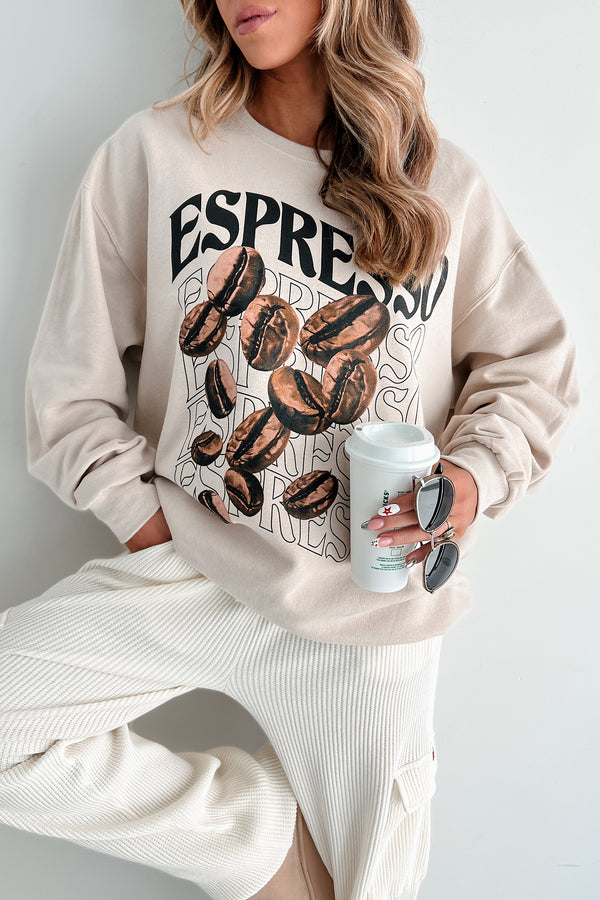 More Espresso Oversized Graphic Sweatshirt (Oatmeal)