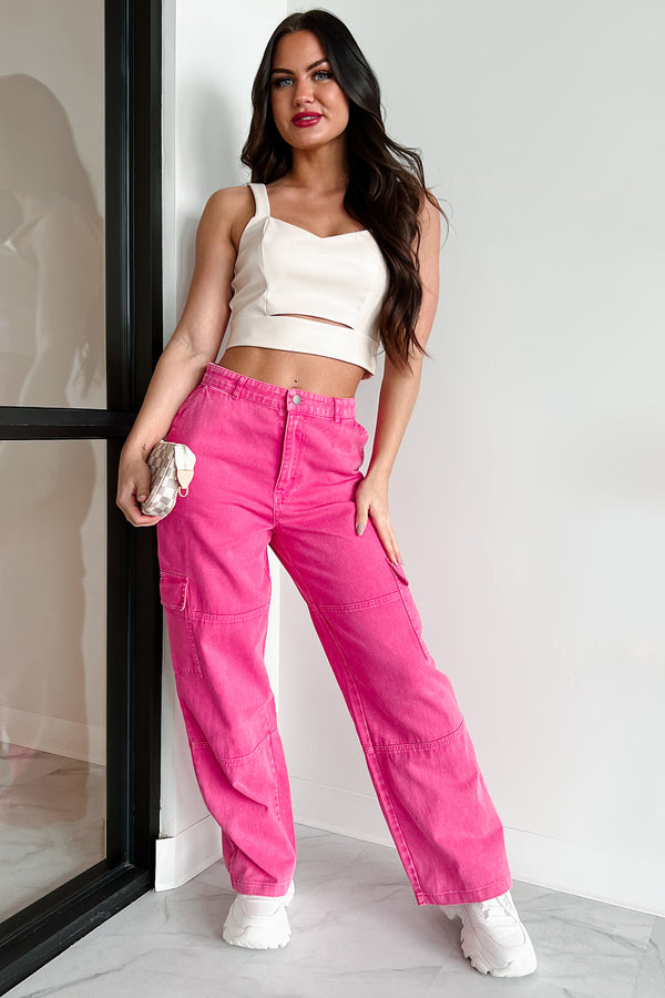 Let It Be Known High Waisted Cargo Pants (Fuchsia) - NanaMacs