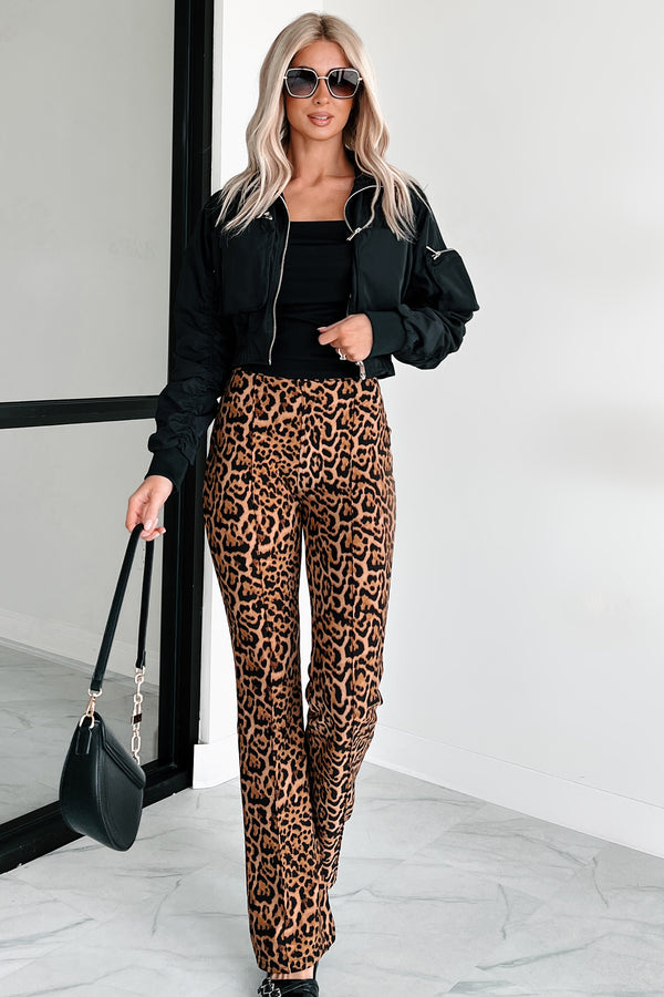 Feeling Ferocious Leopard Print Flare Pants (Leopard) - NanaMacs