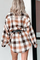 Just Being Myself Oversized Plaid Linen Shirt (Brown) - NanaMacs