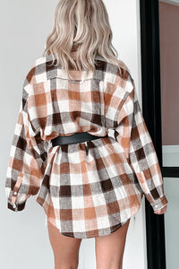 Just Being Myself Oversized Plaid Linen Shirt (Brown) - NanaMacs