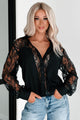 Slaying In Style Lace Blouse With Solid Contrast (Black) - NanaMacs