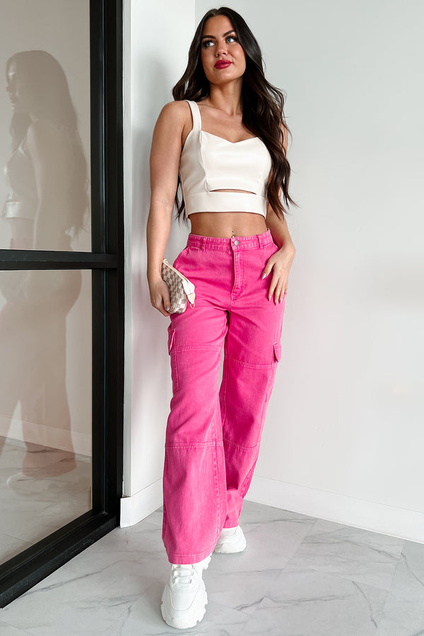 Let It Be Known High Waisted Cargo Pants (Fuchsia) - NanaMacs