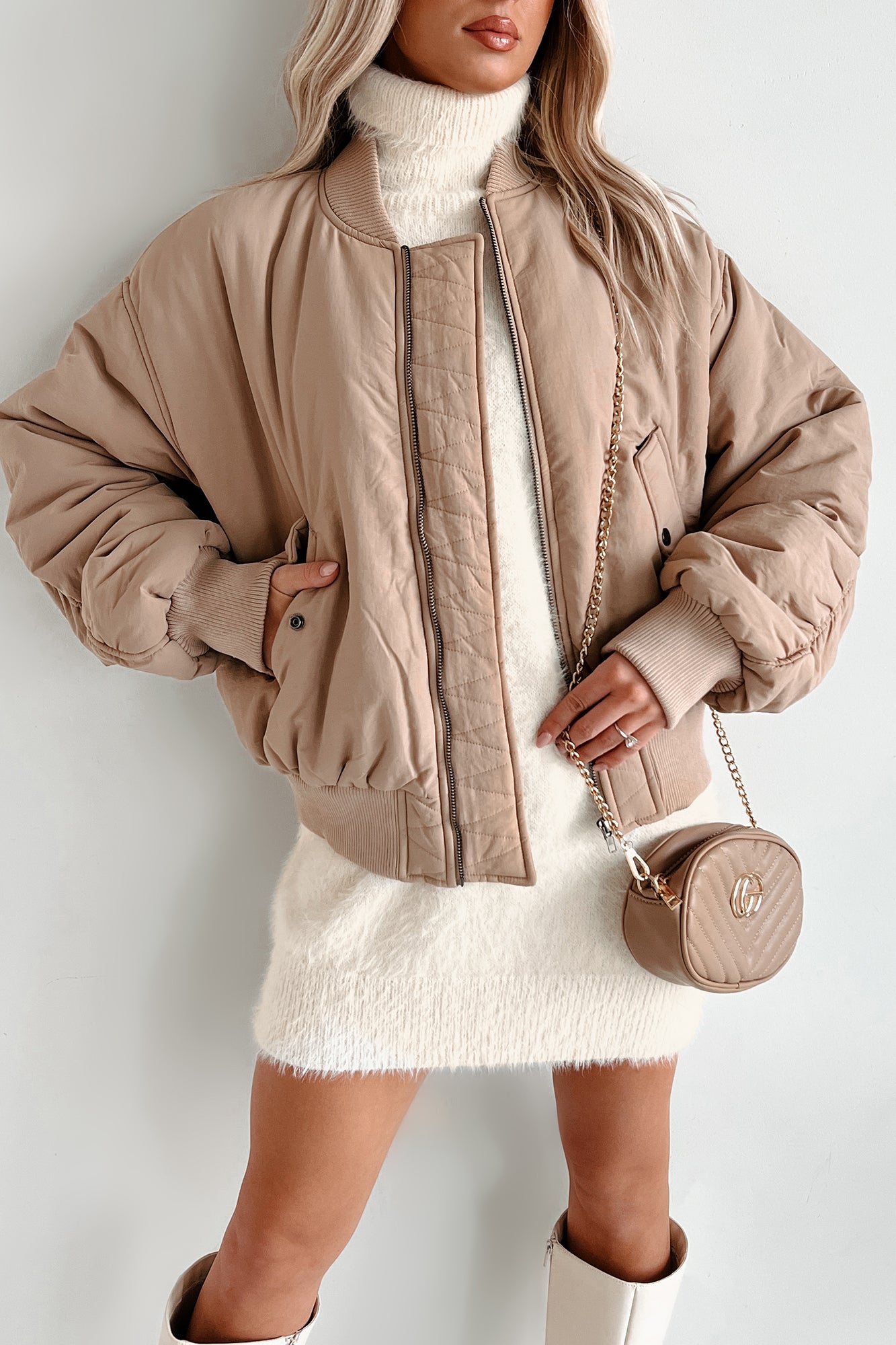 Cool Girl Energy Oversized Bomber Jacket (Beige) - NanaMacs