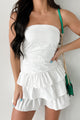 Bat Your Lashes Tiered Strapless Mini Dress (White) - NanaMacs