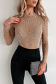 Straight To Stardom Rhinestone Mesh Bodysuit (Light Coffee) - NanaMacs