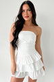 Bat Your Lashes Tiered Strapless Mini Dress (White) - NanaMacs