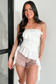 Luxe Layers Strapless Ruffle Top (White)