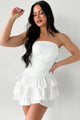 Bat Your Lashes Tiered Strapless Mini Dress (White) - NanaMacs