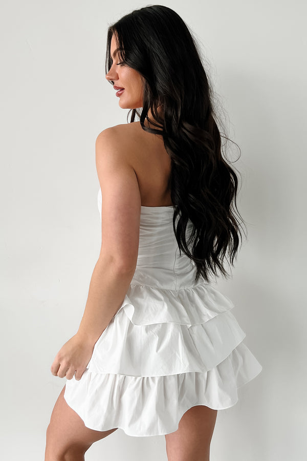 Bat Your Lashes Tiered Strapless Mini Dress (White) - NanaMacs