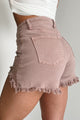 Fresh Take High Rise Distressed Risen Denim Shorts (Mauve)