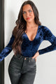 Isabella Crushed Velvet Bodysuit (Blue) - NanaMacs