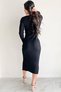 Sunday Brunch Ribbed Long Sleeve Maxi Dress (Black) - NanaMacs