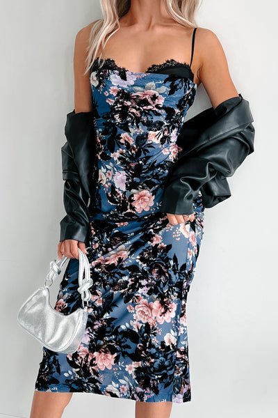 Certain Stunner Velvet Burnout Floral Mesh Midi Dress (Black) - NanaMacs